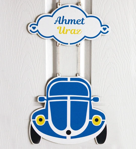 Meşgalem Vosvos Arabalı Sarı Lacivert Temalı Kişiye Özel Kapı Süsü - Resim 2