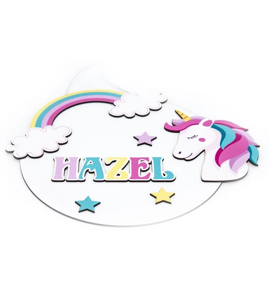 İsme Özel 3D Unicorn Bebek & Çocuk Odası Ahşap Kapı Süsü - Resim 3