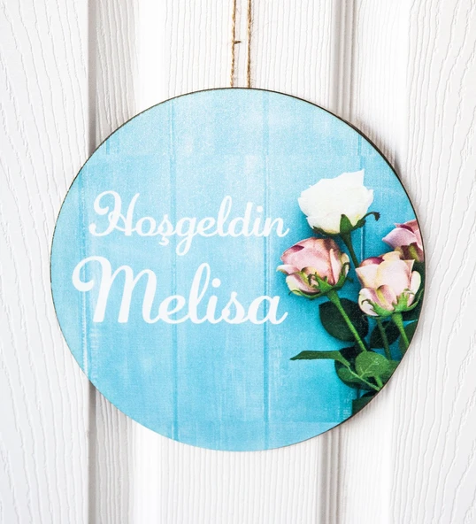 Meşgalem Pembe ve Beyaz Gül Temalı Kişiye Özel Kapı Süsü ürün görseli