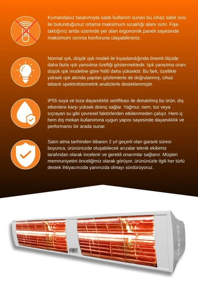 Goldsun Supra 4000 Watt GSS40 Kumandasız Suya Dayanıklı Elektrikli İnfrared Isıtıcı-Beyaz - Resim 3