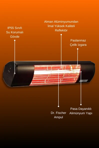Goldsun Aqua 2000 Watt GSU20 Şemsiye Tip Kumandasız Suya Dayanıklı Elektrikli İnfrared Isıtıcı-Siyah - Resim 5