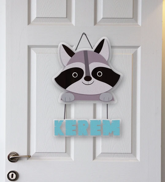 Meşgalem Yavru Rakun Temalı Kişiye Özel Kapı Süsü ürün görseli