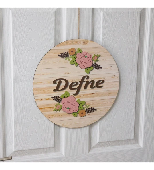 Meşgalem Pembe Güllü Ahşap Desen Temalı Kişiye Özel Kapı Süsü - Resim 2