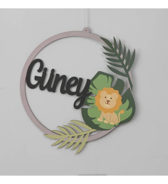 Meşgalem Yavru Aslan ve Yaprak Temalı Kişiye Özel Kapı Süsü - Resim 3