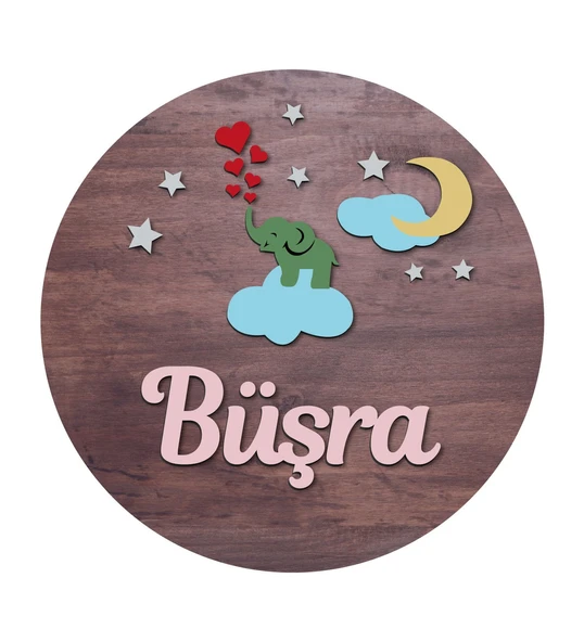 Meşgalem Fil ve Bulut Temalı Kişiye Özel Kapı Süsü ürün görseli