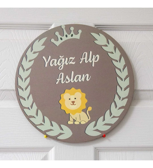 Aslan Figürlü Bebek Ahşap Kapı Süsü ürün görseli
