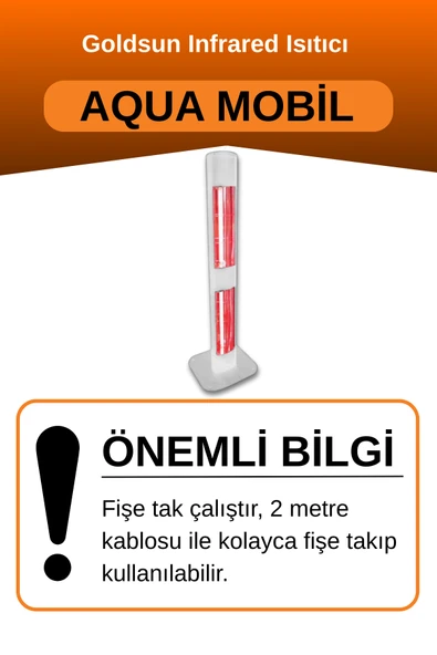 Goldsun Aqua Mobil 1400 Watt GSA14VP Isısı Ayarlanabilir Elektrikli İnfrared Isıtıcı-Beyaz - Resim 2