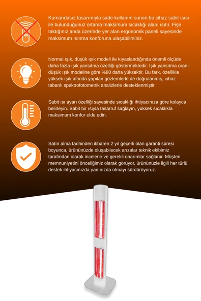 Goldsun Aqua Mobil 1400 Watt GSA14VP Isısı Ayarlanabilir Elektrikli İnfrared Isıtıcı-Beyaz - Resim 3