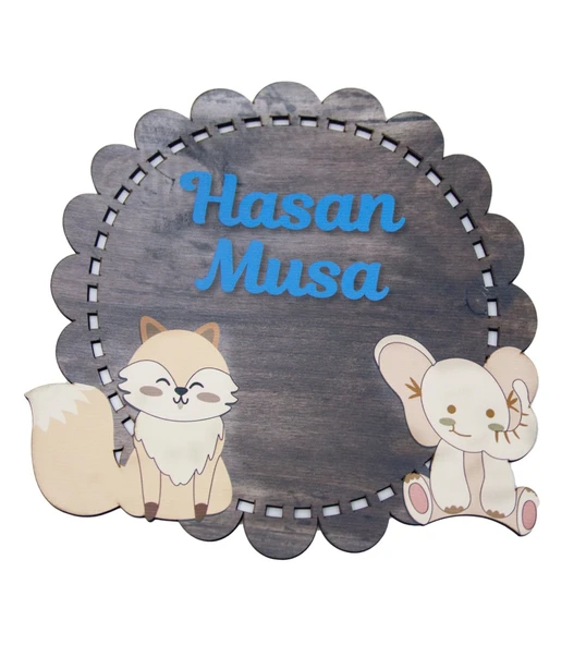 Meşgalem Tilki ve Fil Temalı Kişiye Özel Kapı Süsü ürün görseli