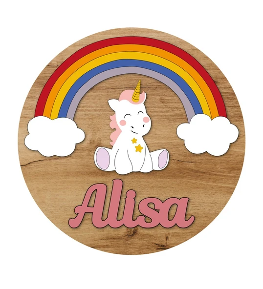 Meşgalem Gökkuşağı ve Unicorn Temalı Kişiye Özel Kapı Süsü - 2