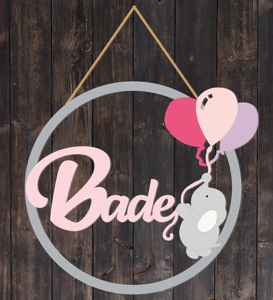 Meşgalem Balon Tutan Fil Yavrusu Temalı Kişiye Özel Kapı Süsü ürün görseli