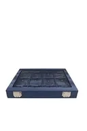 Yeni Cam Kapaklı İmera Deri Kumaş Lacivert Renk 34 cm / 24 cm Üçlü Set Tablası - Resim 3