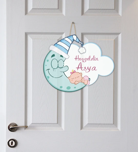 Meşgalem Ayla Birlikte Uyuyan Bebek Temalı Kişiye Özel Kapı Süsü ürün görseli