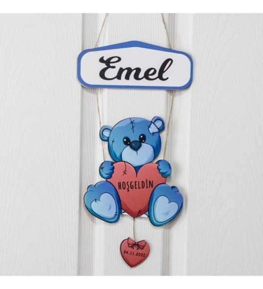 Meşgalem Kalp Tutan Ayıcık Temalı Kişiye Özel Kapı Süsü ürün görseli