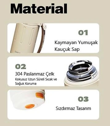 Shotay Durable Çelik Termos Matara 1500Ml Krem - 3