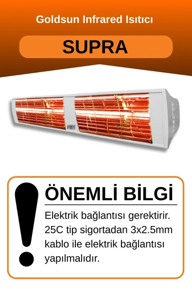 Goldsun Supra 4000 Watt GSS40 Kumandasız Suya Dayanıklı Elektrikli İnfrared Isıtıcı-Beyaz - Resim 2