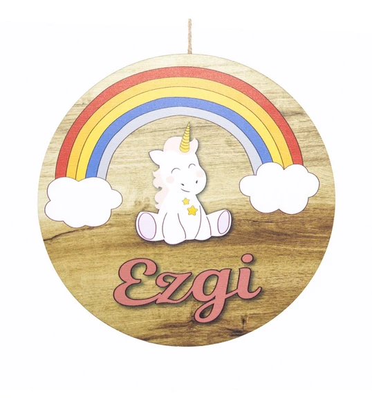 Meşgalem Gökkuşağı ve Unicorn Temalı Kişiye Özel Kapı Süsü - 1