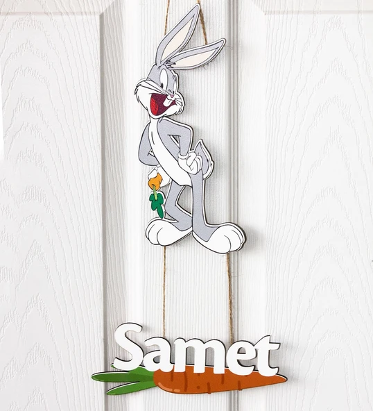 İsme Özel Tavşan Temalı Bebek Odası Ahşap Kapı Süsü ürün görseli