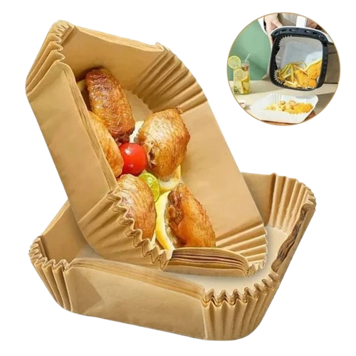 50 Adet Air Fryer Pişirme Kağıdı Tek Kullanımlık Yağ Geçirmez Yapışmaz Kare Tabak Model PVC - Resim 8