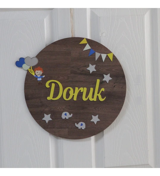 Balon Figürlü Bebek Ahşap Kapı Süsü - Resim 2