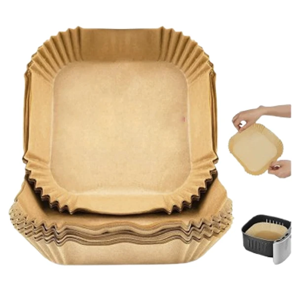 50 Adet Air Fryer Pişirme Kağıdı Tek Kullanımlık Yağ Geçirmez Yapışmaz Kare Tabak Model PVC - Resim 2