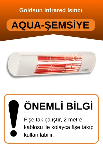Goldsun Aqua 2000 Watt GSU20 Şemsiye Tip Kumandasız Suya Dayanıklı Elektrikli İnfrared Isıtıcı-Beyaz - Resim 2