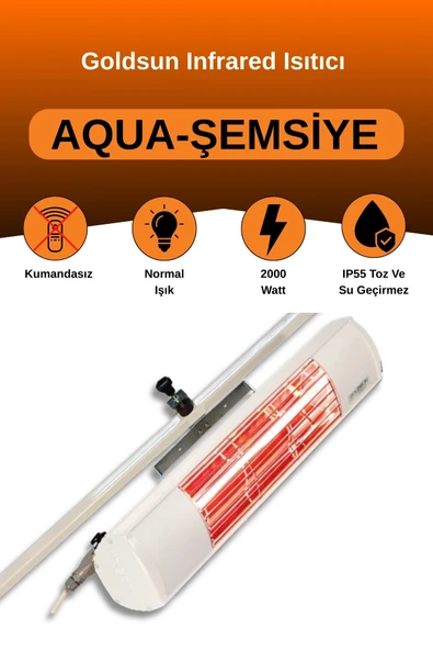 Goldsun Aqua 2000 Watt GSU20 Şemsiye Tip Kumandasız Suya Dayanıklı Elektrikli İnfrared Isıtıcı-Beyaz ürün görseli