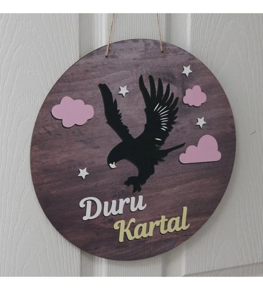 Kartal Figürlü Bebek Ahşap Kapı Süsü - Resim 2