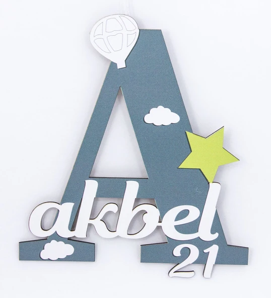 İsme Özel Ahşap Baş Harf İsimli Bebek Odası Kapı Süsü ürün görseli