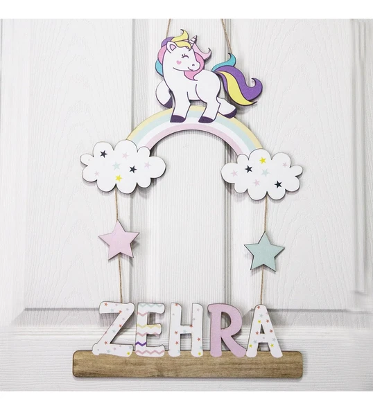 Meşgalem Unicorn ve Bulut Temalı Kişiye Özel Kapı Süsü - Resim 2