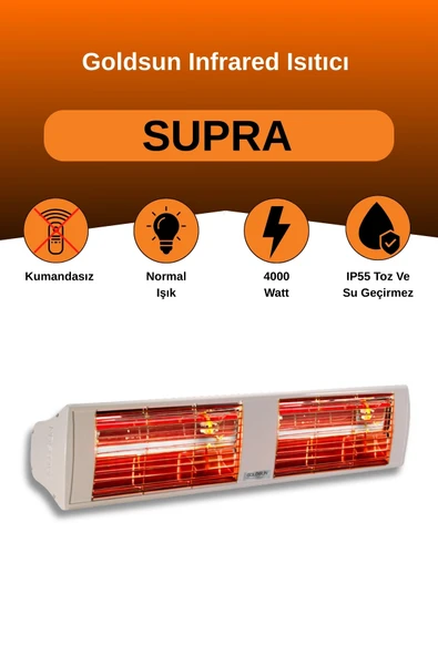 Goldsun Supra 4000 Watt GSS40 Kumandasız Suya Dayanıklı Elektrikli İnfrared Isıtıcı-Beyaz ürün görseli