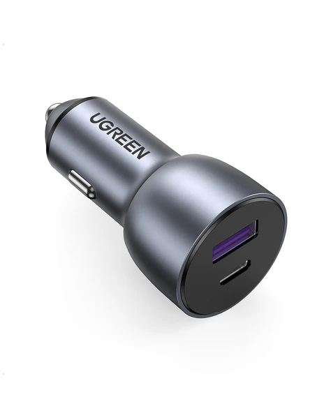 UGREEN 52.5W QC PD Hızlı Araç İçi Şarj Cihazı Çakmaklık Adaptörü 1xUSB-C, 1xUSB-A, Uzay Grisi, 60980 - 2