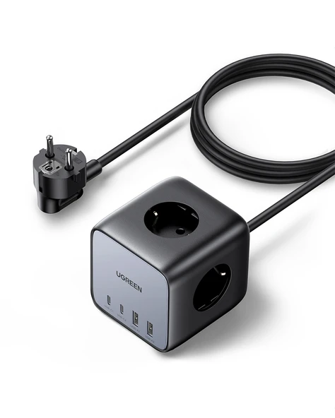 UGREEN DigiNest Cube 65W GaN 2 Hızlı Şarj Cihazı 2xUSB-C, 2xUSB-A, 3 lü Akım Korumalı Grup Priz, 60113 - 2
