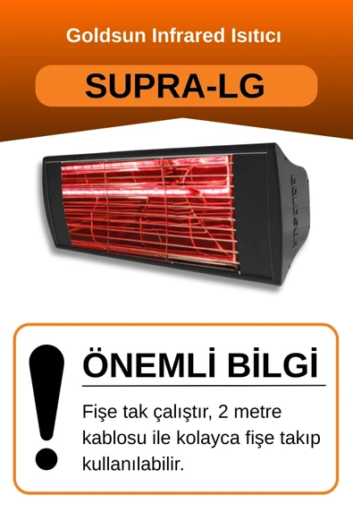 Goldsun Supra 2000 Watt GSS20LG Düşük Işıklı Kumandasız Suya Dayanıklı Elektrikli İnfrared Isıtıcı-Siyah - Resim 2