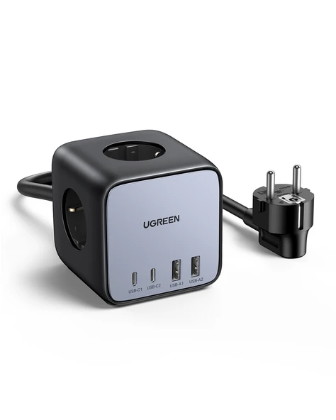 UGREEN DigiNest Cube 65W GaN 2 Hızlı Şarj Cihazı 2xUSB-C, 2xUSB-A, 3 lü Akım Korumalı Grup Priz, 60113 - 3