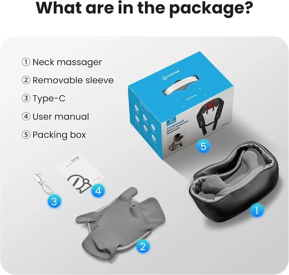 COMFIER Kablosuz Boyun ve Omuz Masaj Aleti - Klasik Siyah - 6