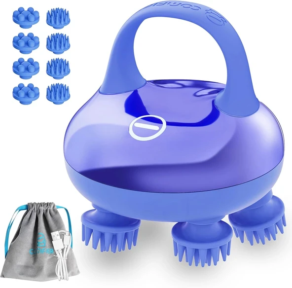 COMFIER 8 Pençeli Su Geçirmez Kablosuz Baş Masajı - Mavi