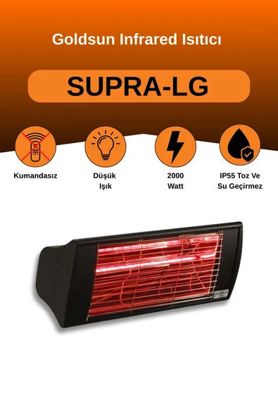 Goldsun Supra 2000 Watt GSS20LG Düşük Işıklı Kumandasız Suya Dayanıklı Elektrikli İnfrared Isıtıcı-Siyah ürün görseli
