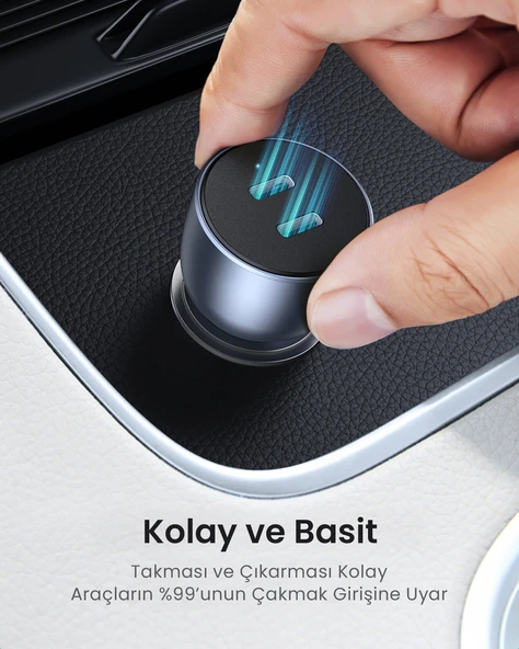 UGREEN 50W PD Hızlı Araç İçi Şarj Cihazı Çakmaklık Adaptörü 2xUSB-C, Uzay Grisi, 70594 - 5