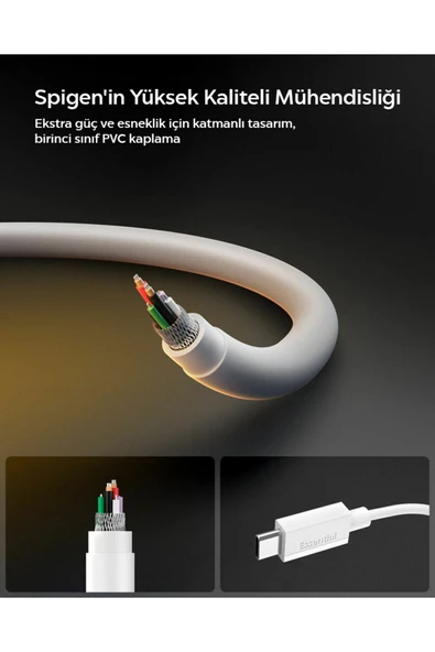 Spigen Essential 2M USB-C to USB-C 60W Kablo ACA08719 Beyaz - 5