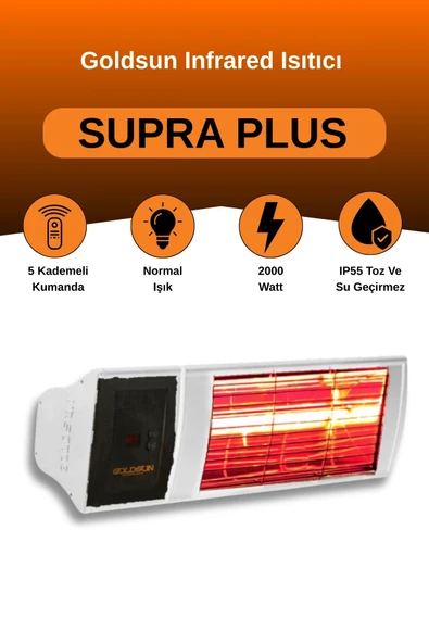 Goldsun Supra Plus 2000 Watt GSS20P Kumandalı Suya Dayanıklı Elektrikli İnfrared Isıtıcı-Beyaz ürün görseli