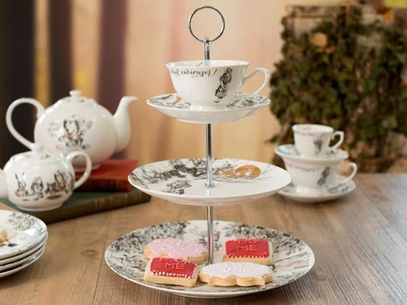 Mikasa x V&A Alice In Wonderland Porselen 3 Katlı Kek, Pasta Standı - Resim 6