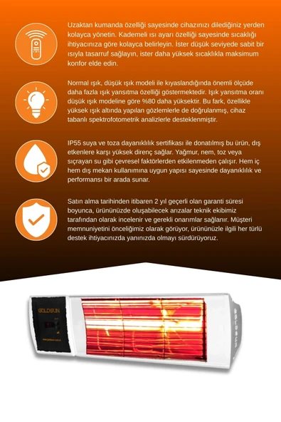 Goldsun Supra Plus 2000 Watt GSS20P Kumandalı Suya Dayanıklı Elektrikli İnfrared Isıtıcı-Beyaz - Resim 3