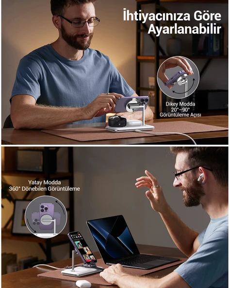 UGREEN 3'ü 1 Arada MagSafe 25W Kablosuz Şarj Standı, 90326 - 4