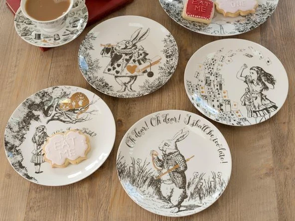 Mikasa x V&A Alice In Wonderland Porselen Fine China 21cm Pasta Tabak Seti 4lü - Resim 8