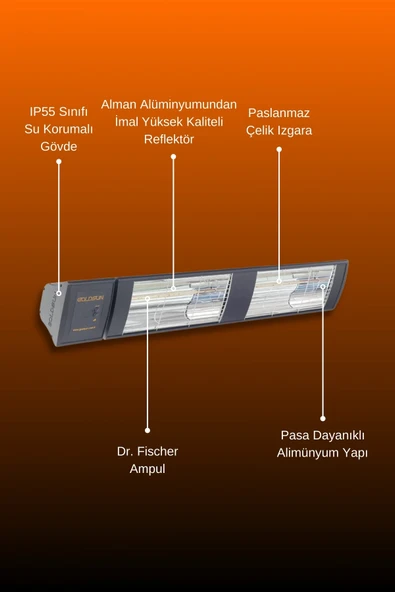 Goldsun Supra Plus 3000 Watt GSS30PLG Düşük Işık Kumandalı Suya Dayanıklı Elektrikli İnfrared Isıtıcı-Siyah - Resim 5