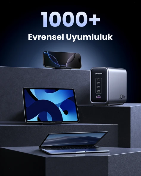 UGREEN Nexode 300W GaN 5 Portlu Hızlı Şarj Cihazı İstasyonu, 4xUSB-C, 1xUSB-A, Gri, 90903B - 7