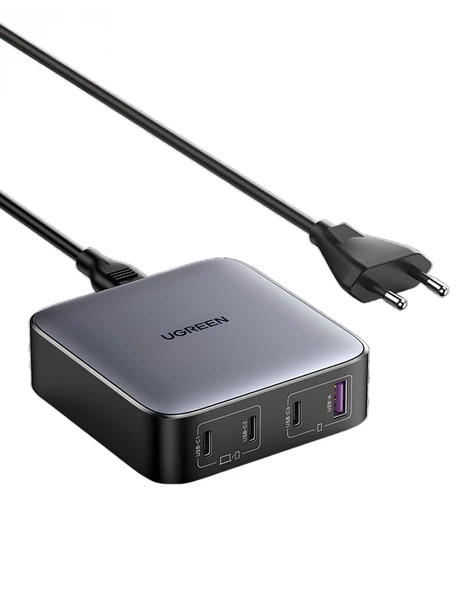 UGREEN Nexode 100W GaN Masaüsü Hızlı Şarj Cihazı USB-C QC PD 4 Portlu 3xUSB-C, 1xUSB-A, Gri, 90928