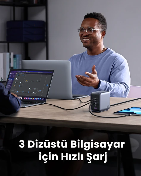 UGREEN Nexode 300W GaN 5 Portlu Hızlı Şarj Cihazı İstasyonu, 4xUSB-C, 1xUSB-A, Gri, 90903B - 5