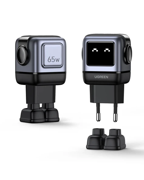UGREEN Nexode Uno 65W Robot GaN Hızlı Şarj Cihazı 2xUSB-C, 1xUSB-A, Gri, 25685B - 4